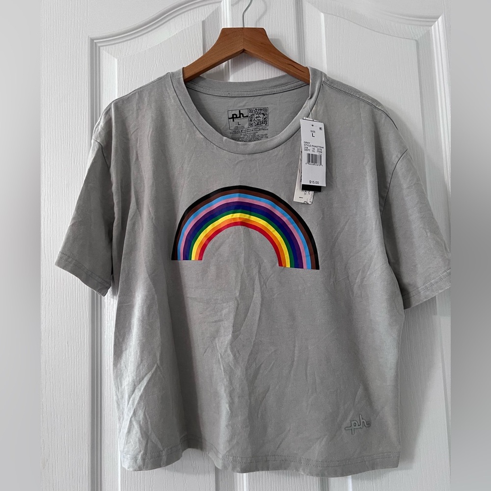 NWT The Phluidproject rainbow cropped t-shirt with intentional discoloration.  L